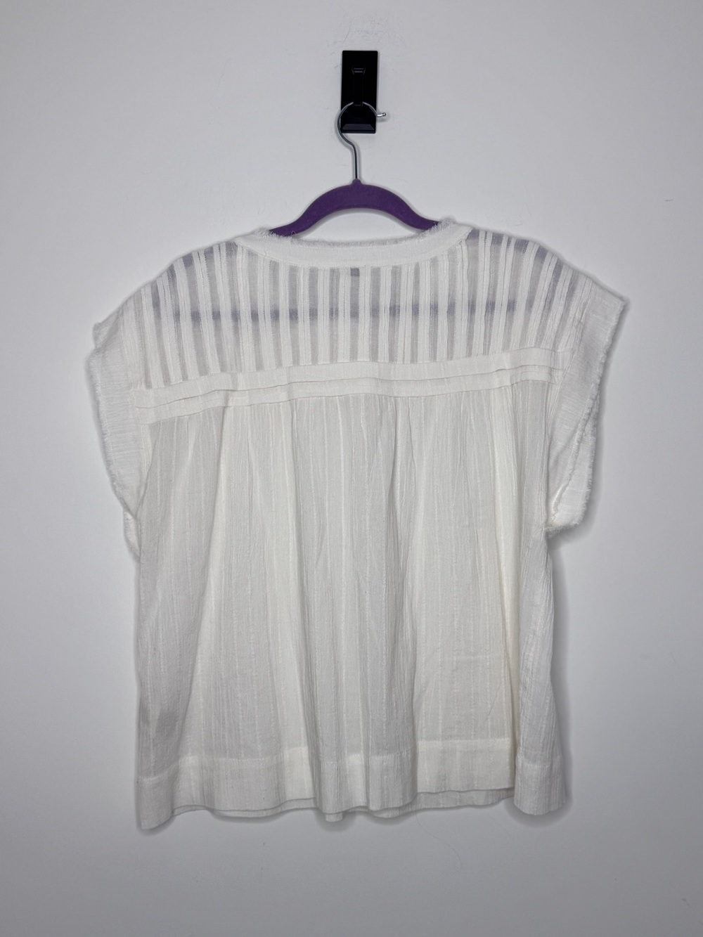 Faherty Cream Semi-Sheer Gauze Henley Blouse L - Picture 3 of 6